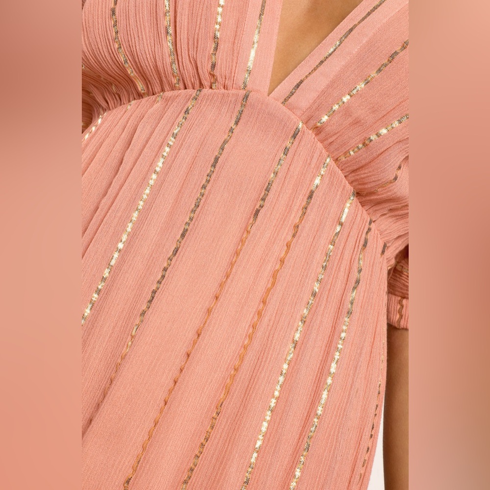 NWT Lulus Goddess Vibes Rusty Rose Gold Striped Dolman Sleeve Maxi Dress | Large - Picture 4 of 9